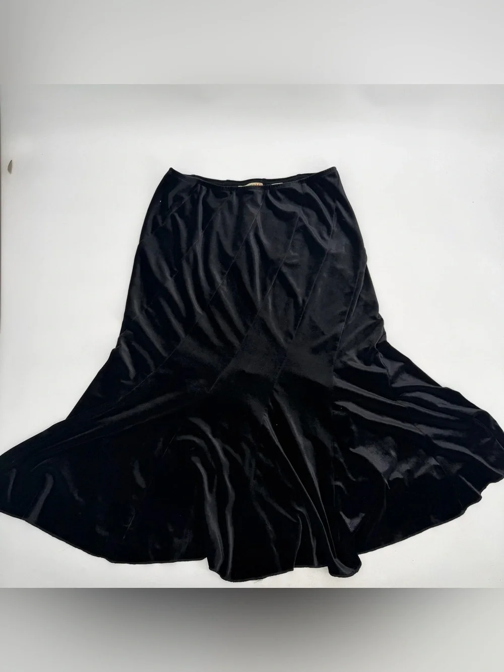 Stamp 10 Skirt Women’s S Black Velvet Velour Midi Flared Y2K Style Pull On READ